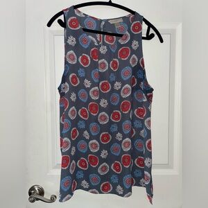 LOFT Navy Sleeveless Tank with Red & Blue Medallion Print